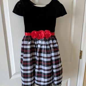 Girls Dress with black Velvet top and plaid bottom